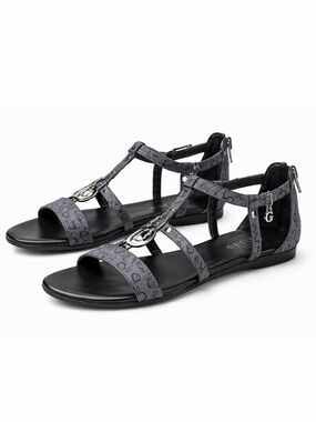 Guess Gray Logo Gladiator Flat Sandals Womens Size 8.1/2 M T Strap Charm